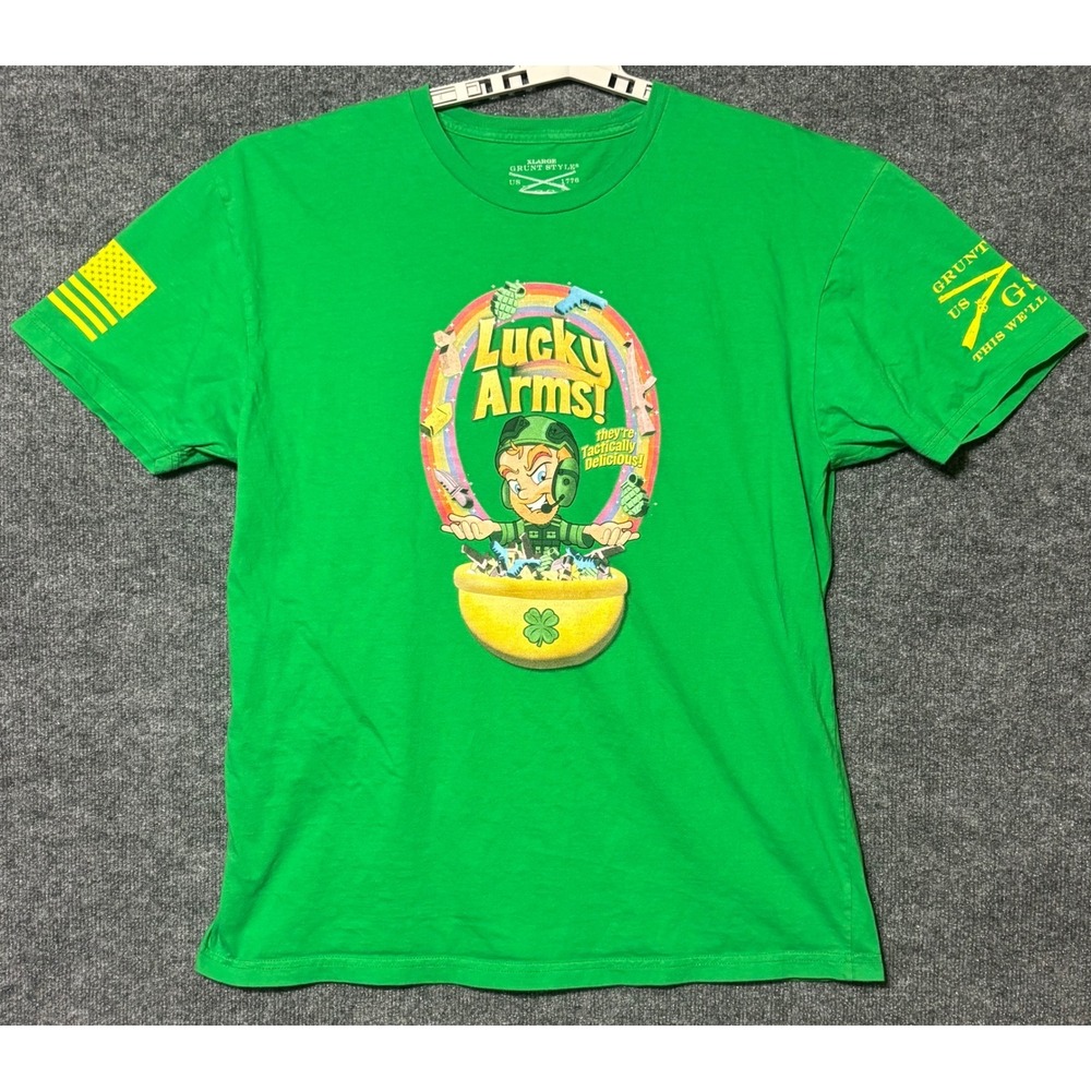 Grunt Style Mens XL T-Shirt Green Lucky Arms Tactical Graphic